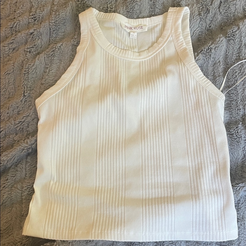 2 Pink Rose Ribbed Tank Tops- White and Gray